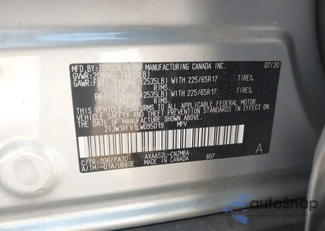 2020 Toyota Rav4 Xle from USA, damaged, VIN 2T3W1RFV1LW095019
